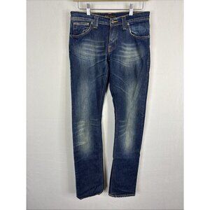 Nudie Jeans Super Slim Kim Natural Dark Mens 29x33 Raw Look Orange Stitch